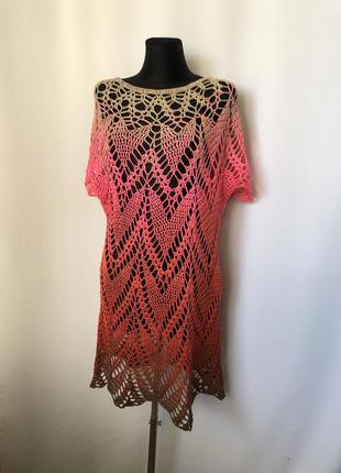 Платье туника ажур крючком розовый градиент секционка1 фото