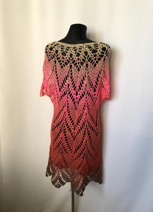 Платье туника ажур крючком розовый градиент секционка6 фото