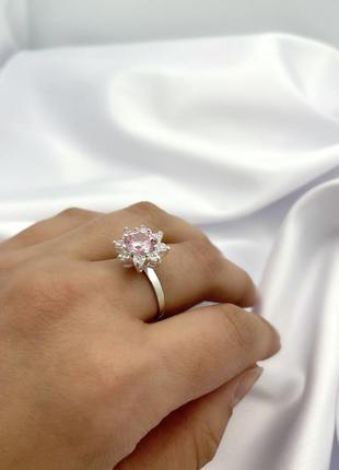 Серебряное кольцо с розовым цирконом2 фото