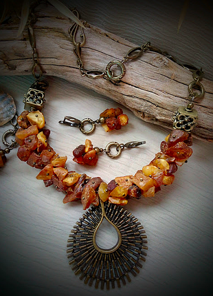 Натуральний бурштин кольє, сережки, браслет чокер подарунок бурштин лікувальний свято новий рік 8марта бохо