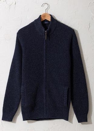 Синяя мужская кофта с шерстью lc waikiki/лс вайкики, фактурной вязки, с карманами