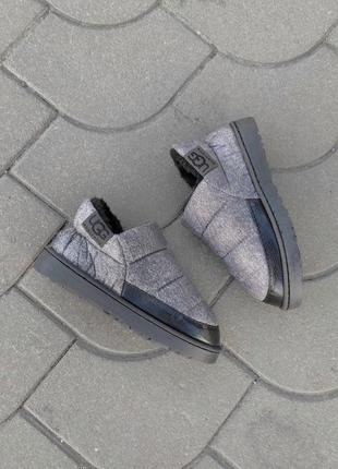 Серые автоледи дутики укороченные угги теплые мокасины слипоны осенние зимние ботинки3 фото