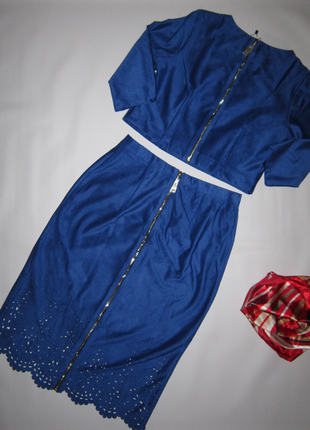 Новый яркий стильный костюм, юбка, блуза цвет электрик2 фото