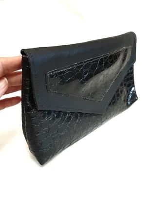 Чорний жіночий клатч міні-сумочка лаковий кожзам6 фото