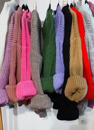 Тёплый свитер, объемный свитер, шерстяной свитер, вязаная кофта, 12 цветов, джемпер, тёплый джемпер, сиреневый, розовый джемпер5 фото