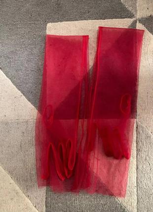 Перчатки рукавички фатин длинные довгі до доктя оперные прозрачные прозорі сетка сітка сетчатые черные молочные красные2 фото