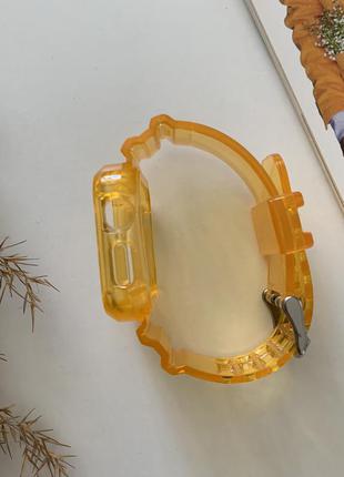 Янтарный оранжевый прозрачный силиконовый ремешок с чехлом на корпус для apple watch 38 40 42 44 45 41 мм серий 1 / 2 / 3 / 4 / 5 / 6 / se / 75 фото