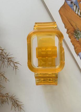 Янтарный оранжевый прозрачный силиконовый ремешок с чехлом на корпус для apple watch 38 40 42 44 45 41 мм серий 1 / 2 / 3 / 4 / 5 / 6 / se / 73 фото