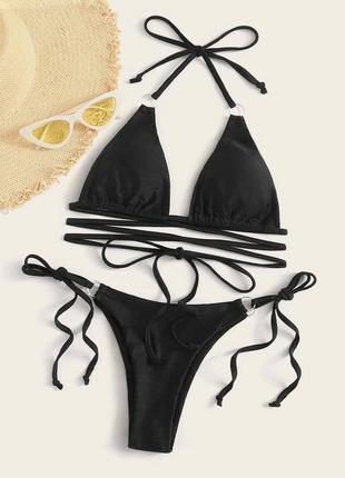 Черный купальник, купальник бикини, купальник на завязках
