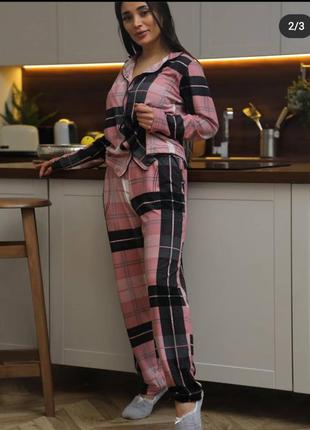 Жіноча піжама домашній костюм піжама в клітинку піжама на гудзиках трендова піжама як байка3 фото