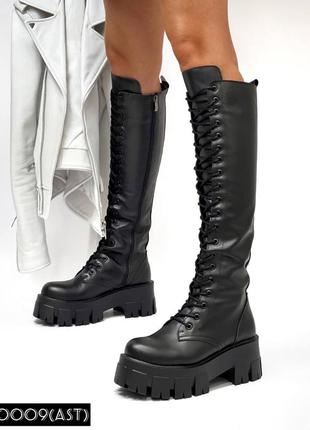 Женские высокие чёрные сапоги ботинки берцы на шнуровке3 фото