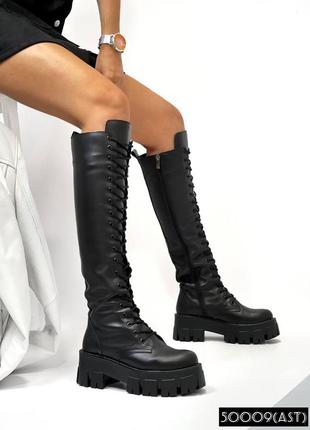 Женские высокие чёрные сапоги ботинки берцы на шнуровке2 фото