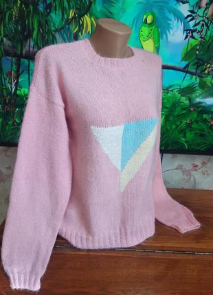 Кофта свитер джемпер розовый вязаный теплый