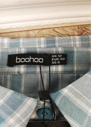 Фирменная стильная удлинённая оверсайз рубашка в клетку boohoo💙7 фото