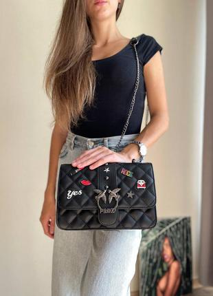 Pinko icon black женская брендовая черная сумочка с пинами и ремешком трендова жіноча модна чорна сумка рок3 фото
