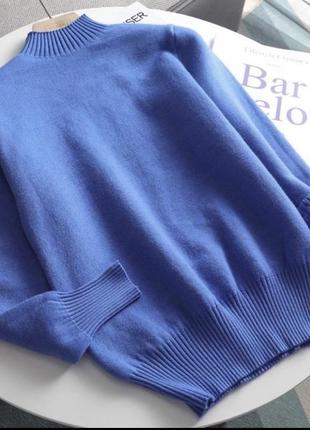 1012/1 свитер/пуловер теплый, бархатный с мехом внутри синий
