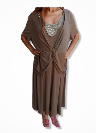 Платье с драпировкой батал большого размера нарядное вечернее 30 длинное с кружевом пайетки lilly & rose4 фото