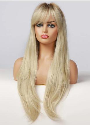 Парик блонд с челкой, парик длинные волосы, парик омбре (018)
