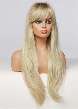 Парик блонд с челкой, парик длинные волосы, парик омбре (018)