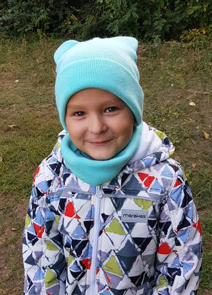 Демисезонная теплая шапка с ушками,шапочка для мальчика,синяя,бордо,мята8 фото