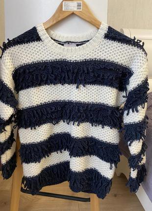 Тёплый зимний свитер синие- белый в полоску, 140 см, matalan