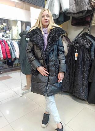 Новая коллекция clasna зима, женская зимнняя куртка пуховик с искусственным мехом каракуля7 фото