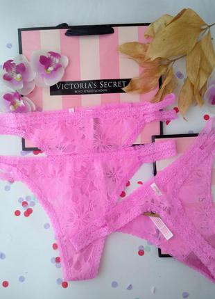 Трусики мереживні стринги victoria's secret original m pink3 фото