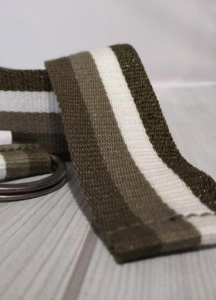 Текстильный ремень с полосами разных оттенков оливкового цвета2 фото