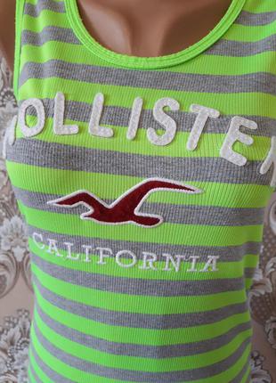 Майка в рубчик неоновая салатовая hollister2 фото