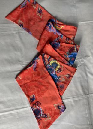 Атласный шарф лента в цветочный принт3 фото