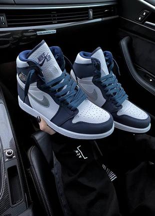 Air jordan 1 retro navy blue white женские кроссовки найк аир джордан наложенный платёж купить3 фото