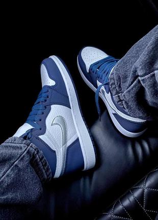 Air jordan 1 retro navy blue white женские кроссовки найк аир джордан наложенный платёж купить8 фото