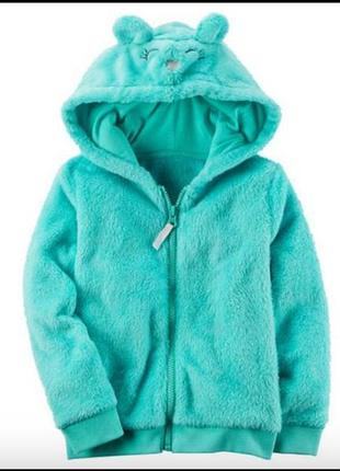 Меховушка на молнии кардиган свитер на меху теплый кофта carters теплый зимний ушки капюшоном