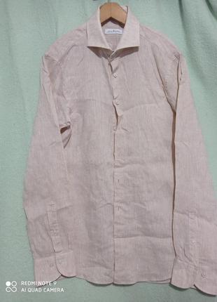 Т22. лляна італійська бежева чоловіча сорочка з довгим с длинными рукавами льяная лён льон лен dutch