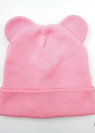 Демисезонная теплая шапка с ушками для девочки,розовая,бордо,мята2 фото