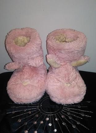 Комнатные сапожки-тапочки розовые зайки пушистики внутри утеплённые р.6/23 стелька15см состояние новых