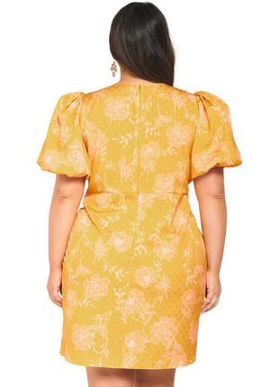 Мини желтое горчичное платье цветочное с объемными пышными рукавами буфы, цветы, плюс айс4 фото