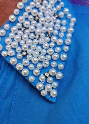 Сорочка стрейч блуза стрейч з намистинами перлини стрази4 фото