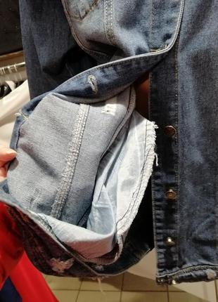 Удлинённая джинсовка с воротником мех3 фото