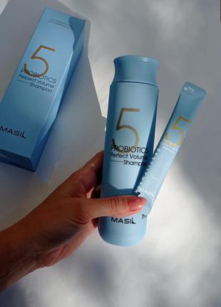 💙 міні-версія new❗ шампунь з пробіотиками для ідеального об'єму masil 5 probiotics perfect volume shampoo
(8 ml)