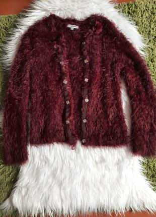 Пушистая кофта кардиган травка для девочки inside 128 134 140