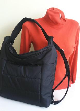 Сумка-рюкзак дутик шоппер тканинна чорна на плече через плече легка