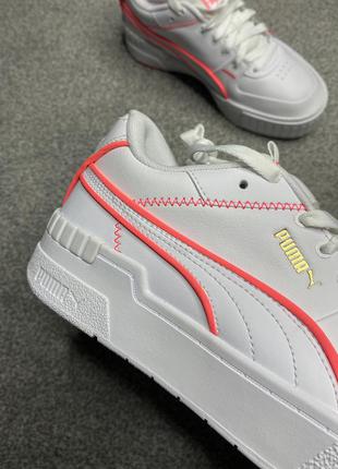 Белые кожаные кеды puma с розовыми полосками3 фото