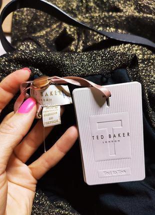 Ted baker платье миди по фигуре карандаш футляр чёрное золотое с открытыми плечами новое7 фото