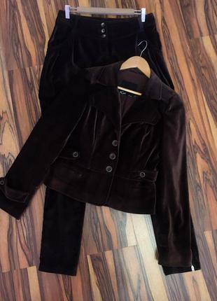 Ексклюзив-французький оксамитовий костюм "bgn" коричневого кольору з брюками-галіфе
