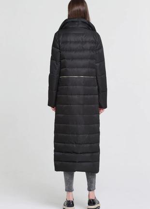 Длинный зимний черный пуховик пуховое зимнее пальто на настоящем пуху 90% basic vogue5 фото