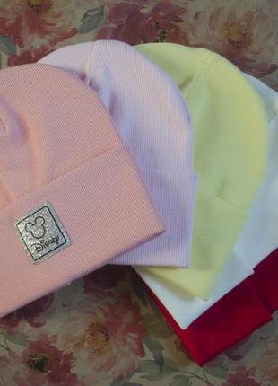 Двошарова шапка з відворотом для дівчинки, шапка disney насичено рожевого  кольору