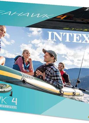 Човен байдарка каяк чотиримісна надувна intex seahawk 4 boat set3 фото