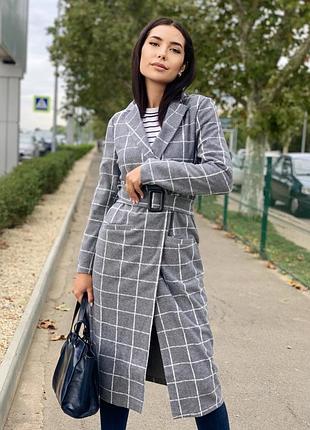 Пальто жіноче довге клітка