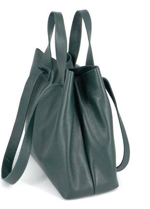 Кожаная вместительная темно-зеленая сумка-трансформер, цвета в ассортименте2 фото
